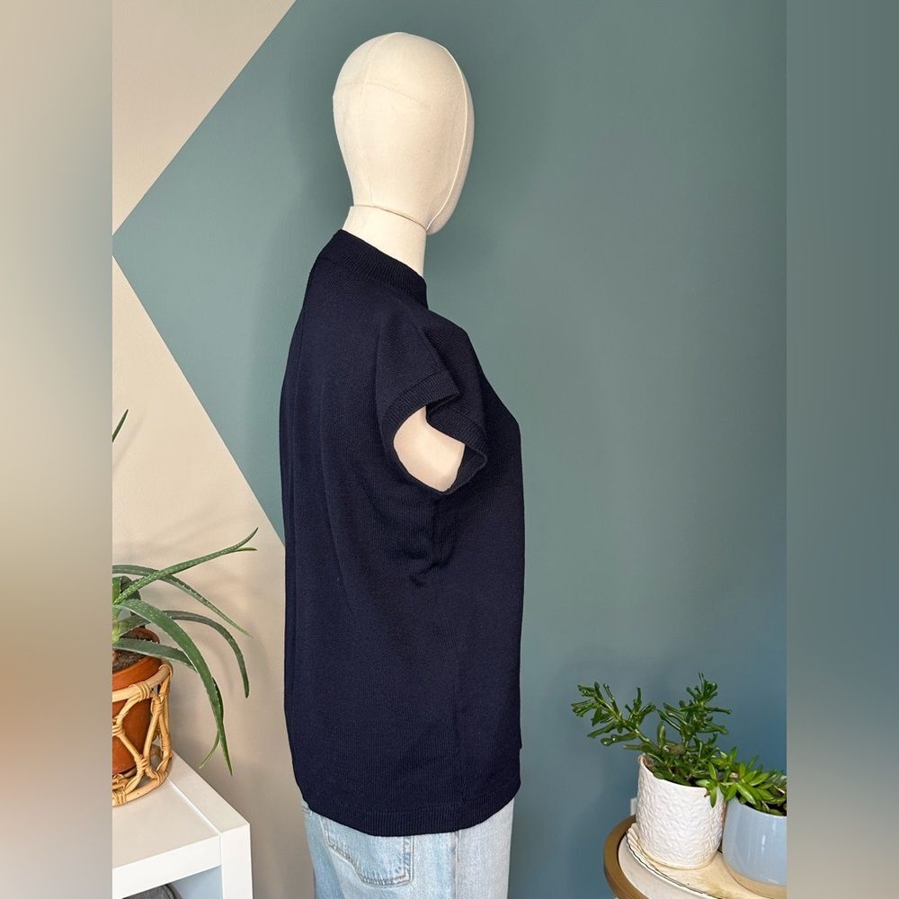 Vintage St. John Sport Navy Knit Mock Neck Zip Back Top 90s Minimalist Large - Picture 3 of 10